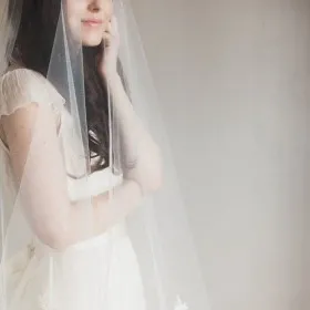 wedding drop veil floral lace single tier veil chapel length veil
