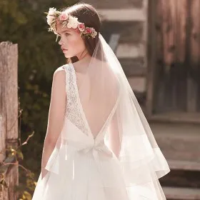 handmade fingertip length boho wedding veil two tier tulle veil