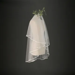 Ivory Elegant One tier Fingertip Length Wedding Veil with Comb and Satin Ribbon Edge
