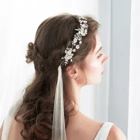 Designer Handmade Flower Boho Bridal Halo with Airy Tulle Sash