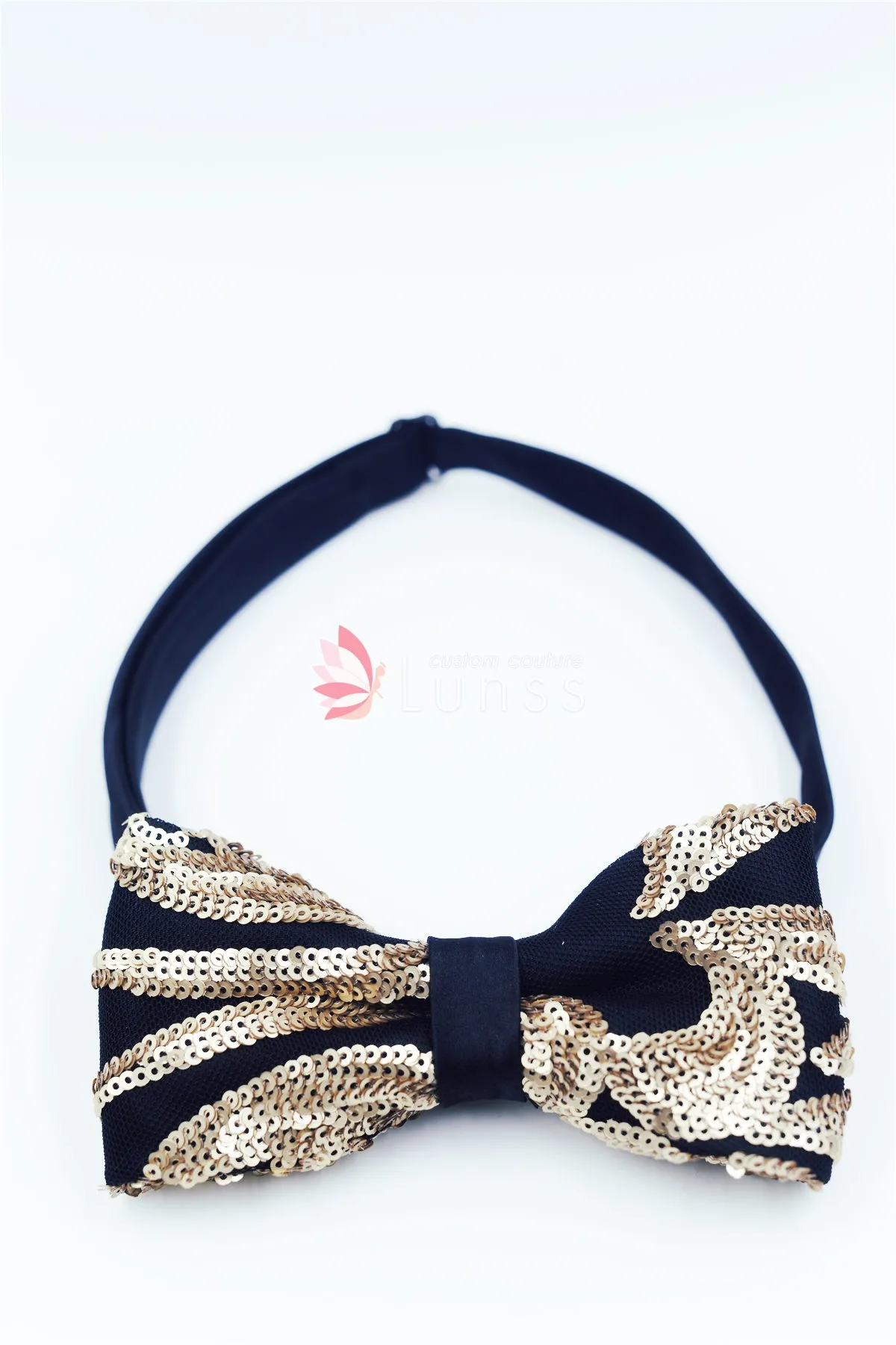 sequin bow tie gold