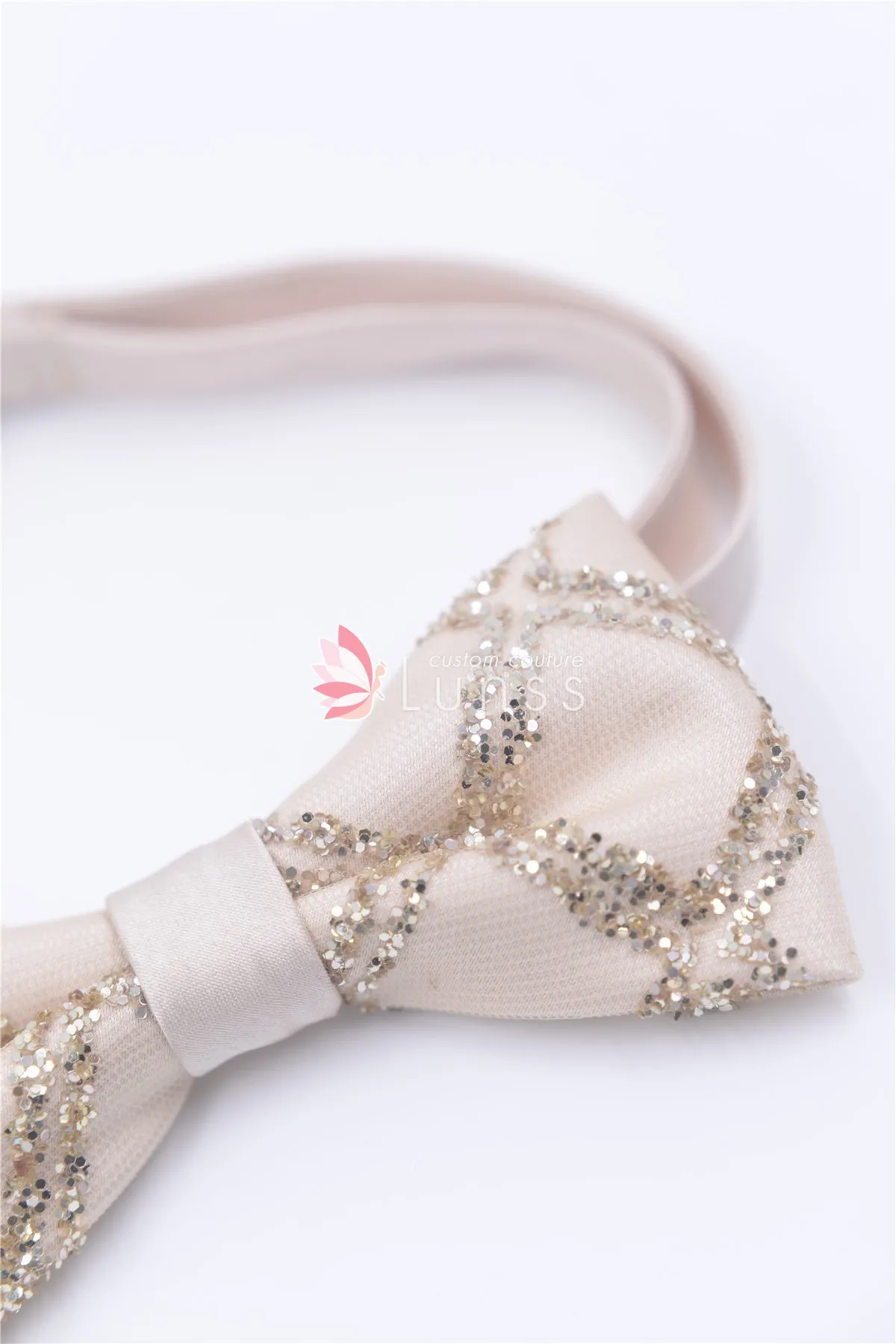 Handmade Gold Grid Glitter Bow Tie for Men Lunss