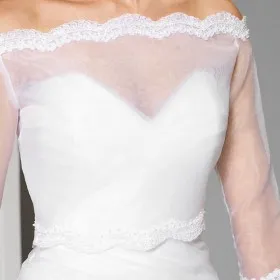 off the shoulder illusion tulle bolero scalloped lace decorated bridal top