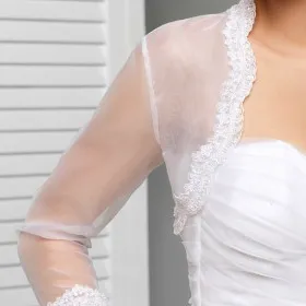 scalloped applique embellished wedding bolero white tulle jacket