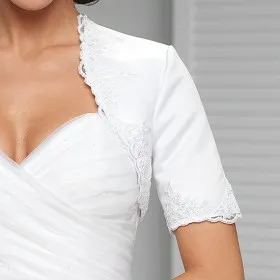 embroidered short sleeve white bridal top white satin wedding shrug