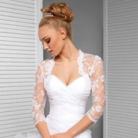 delicate embroidered bolero white scalloped neck bridal jacket