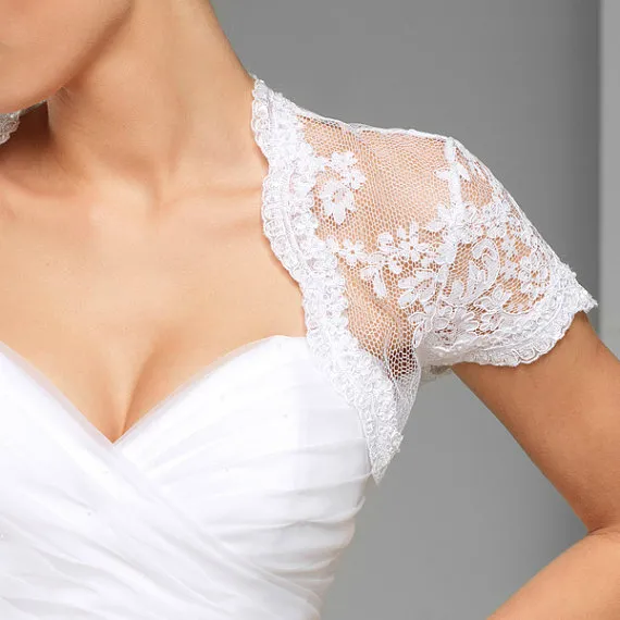 White Short Sleeve Illusion Wedding Bolero Jacket Lunss