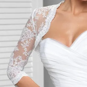 3 4 sleeve bridal jacket white lace wedding top