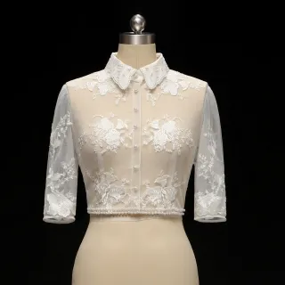 ivory lace tulle lapel collar wedding bolero