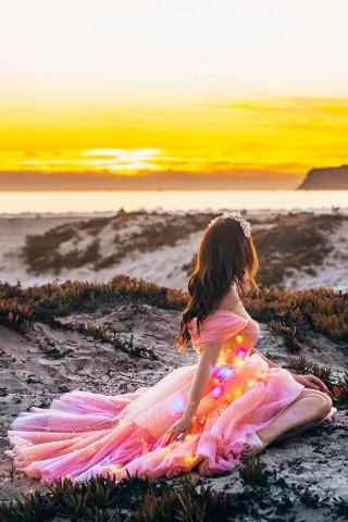off the shoulder candy pink dot tulle tea length dress