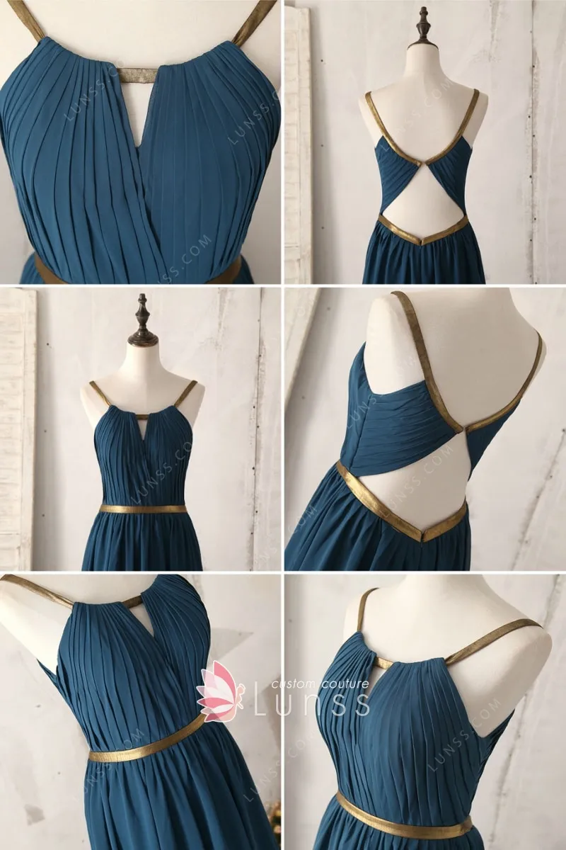 DOUBLE BEADED STRAP Chiffon Gowns with Slit Peacock Plus Size