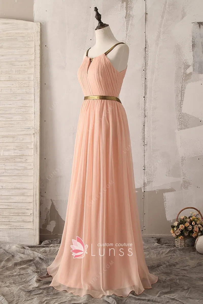 Gold Lace Appliqued Long Chiffon Dresses Peacock main image 0