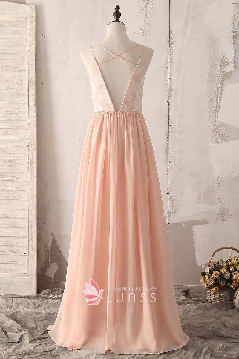 A-line V-Neck Long Sleeve Chiffon Dress Peach Plus Size main image 1