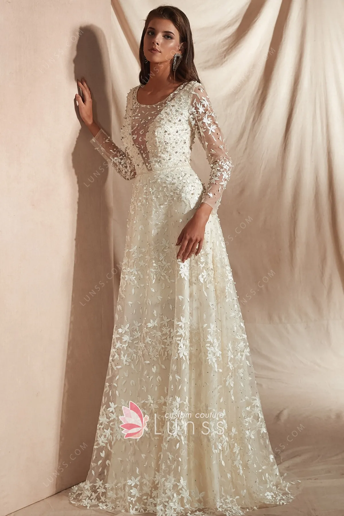 Cream Pearl Studded Dress main image 1