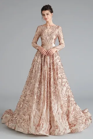 champagne gold sequin long prom dress
