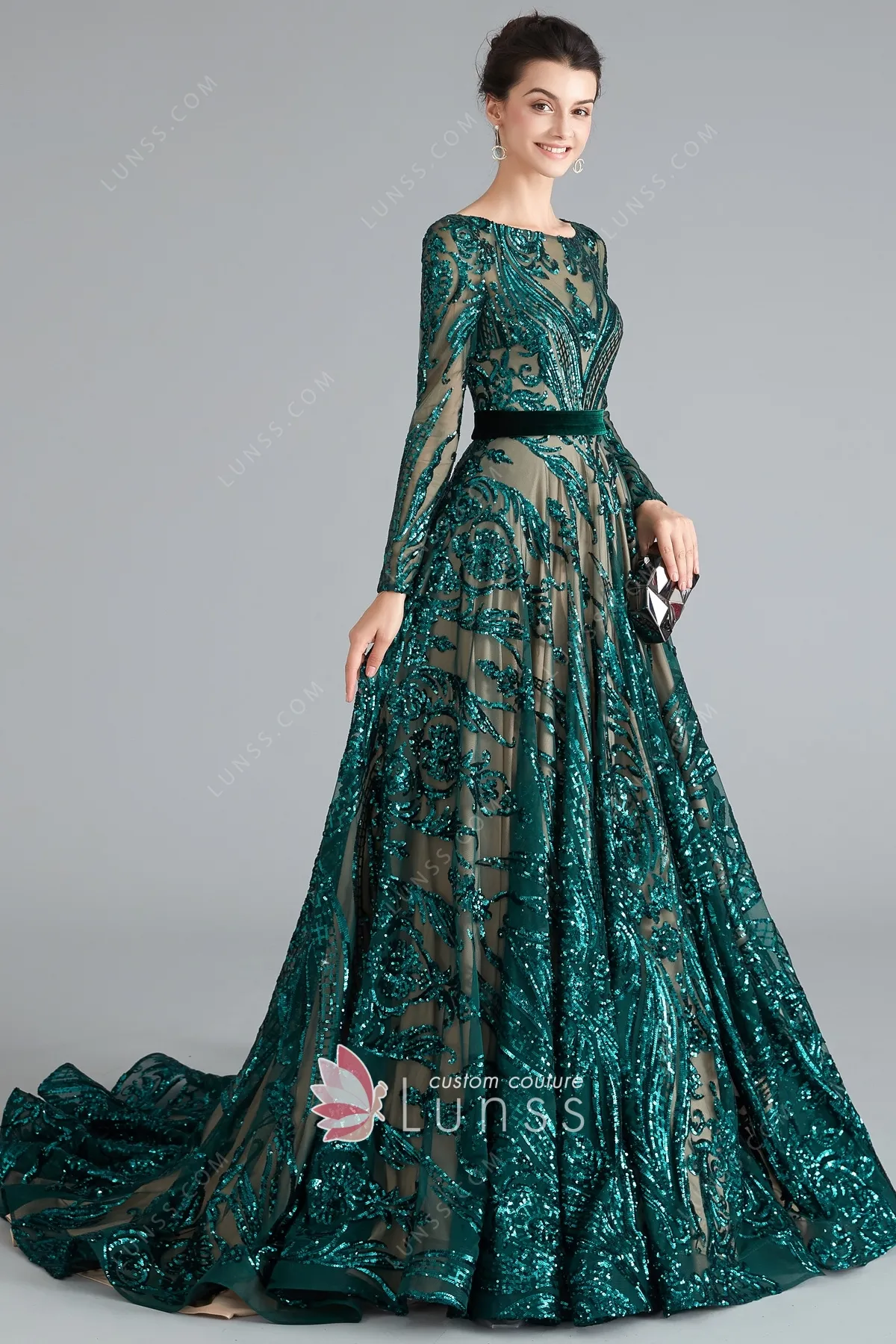Elegant Emerald Green Sequin Long Formal Dresses Sparkly - Lunss Elegant Emerald Green Sequin Long Formal Dresses Sparkly - Lunss