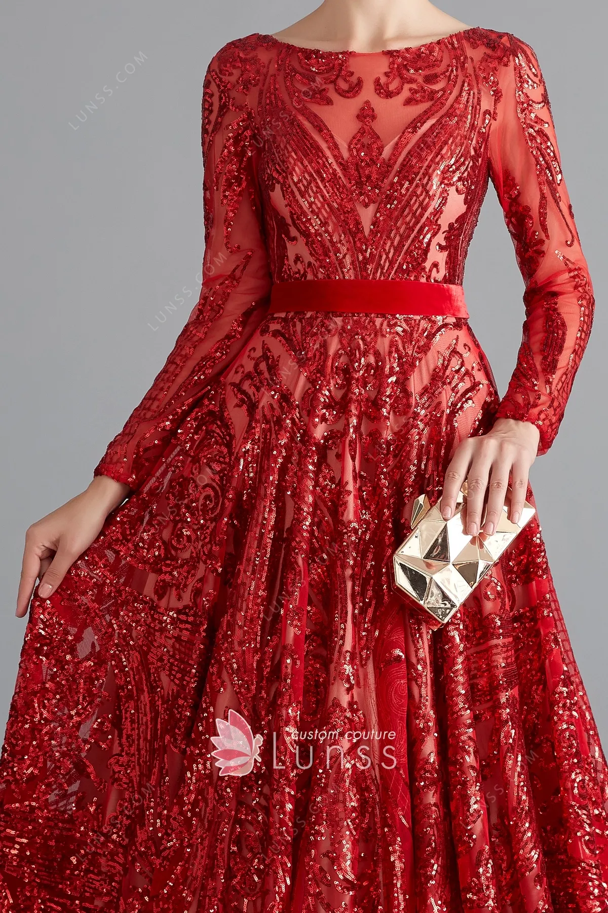 Long Sparkle Sequins Red Prom Dresses Formal Evening Gowns