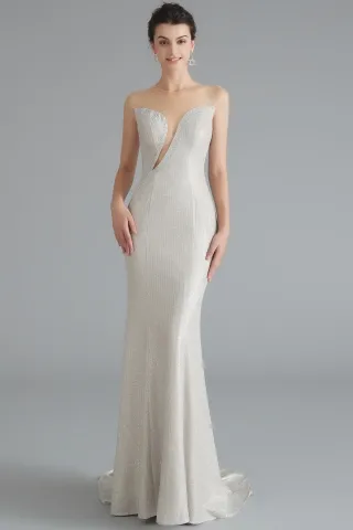asymmetrical neckline glitter mermaid long prom dress