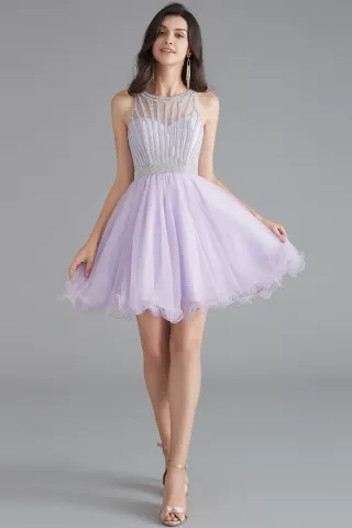 lilac beaded short homecoming dress