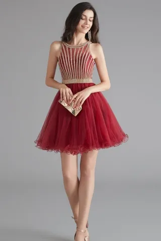Luxurious Sheath Tulle Beaded Cocktail Dress Formal Short Homecoming Dress Birthday Outfits