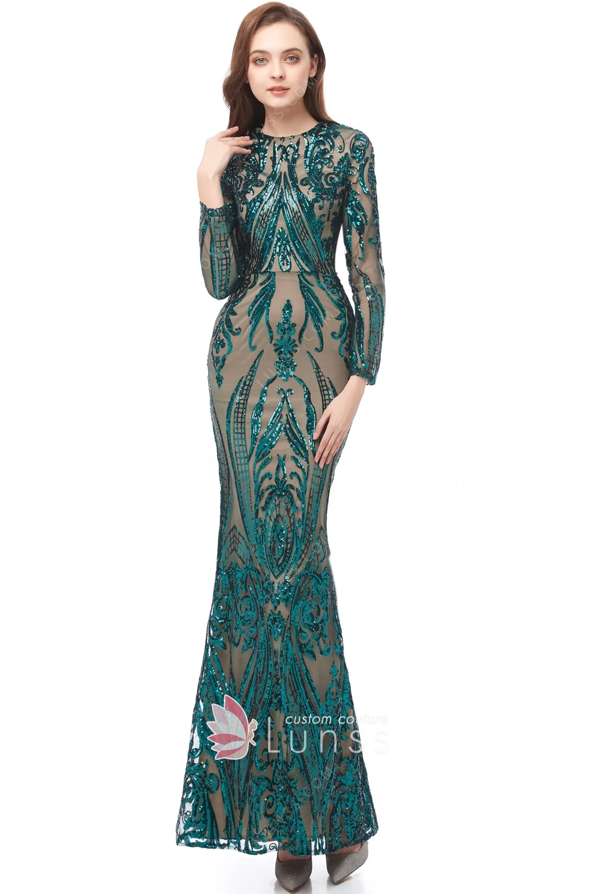 Stunning Emerald Green Sequin Mermaid Gown: Sleeveless V-Neck Evening Dress