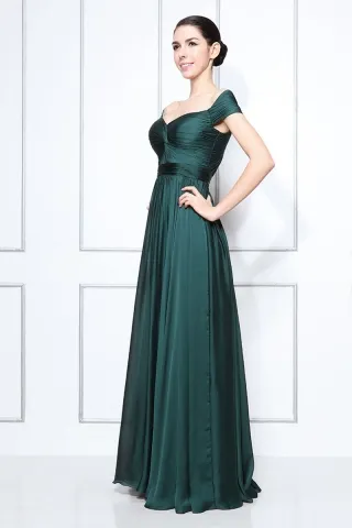 off shoulder dark green chiffon dress