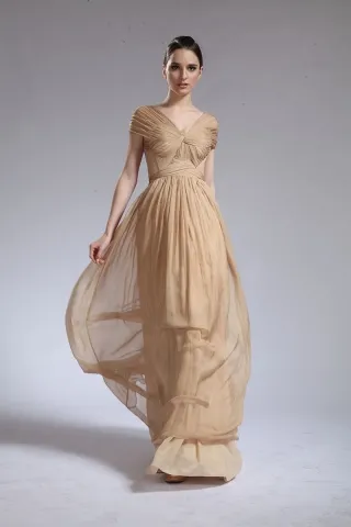 criss cross pleated champagne chiffon celeb prom dress