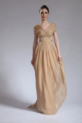 criss cross pleated chiffon prom dress