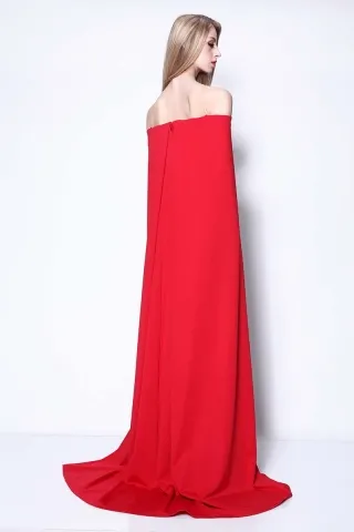off the shoulder neckline caped celebrity dress