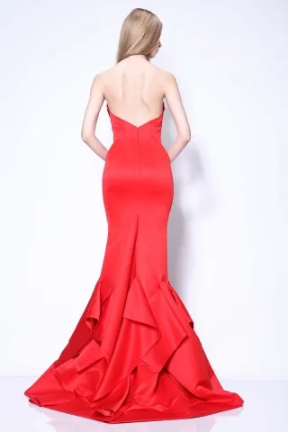 Nina Dobrev Emmys red carpet inspired red satin prom dress