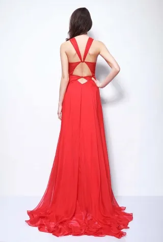 Rihanna Grammys red carpet inspired red chiffon dress