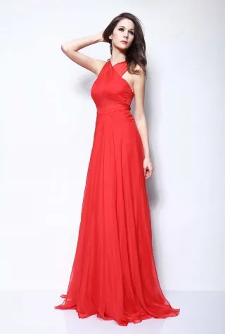 red chiffon criss cross straps prom gown