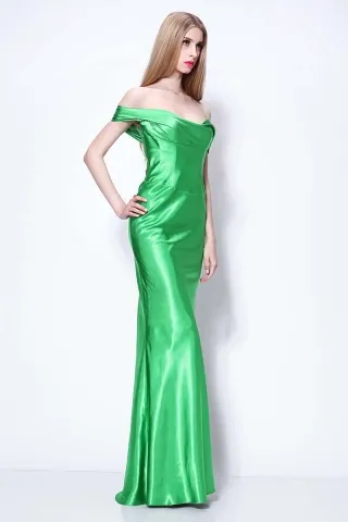 Christina Aguilera inspired green satin evening dress