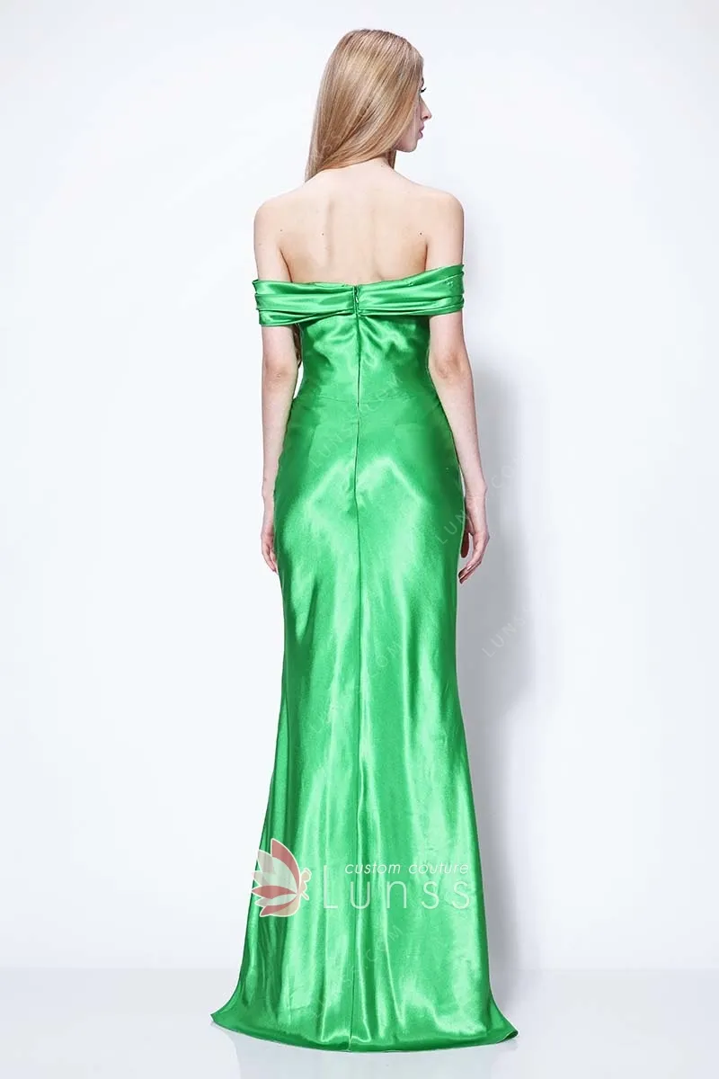 Off-the-Shoulder Green Sequins Evening Dress