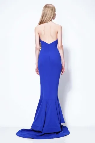 celebrity inspired royal blue low back military ball dress