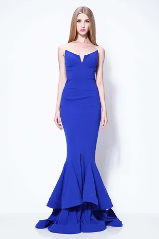 royal blue v neck mermaid prom dress