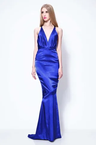 sexy royal blue satin evening dress