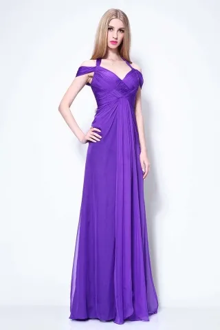 purple chiffon cold shoulder dress