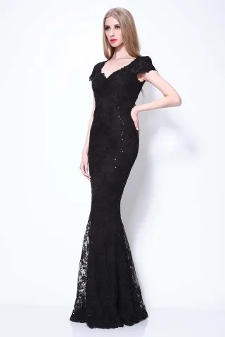beaded black lace evening dress