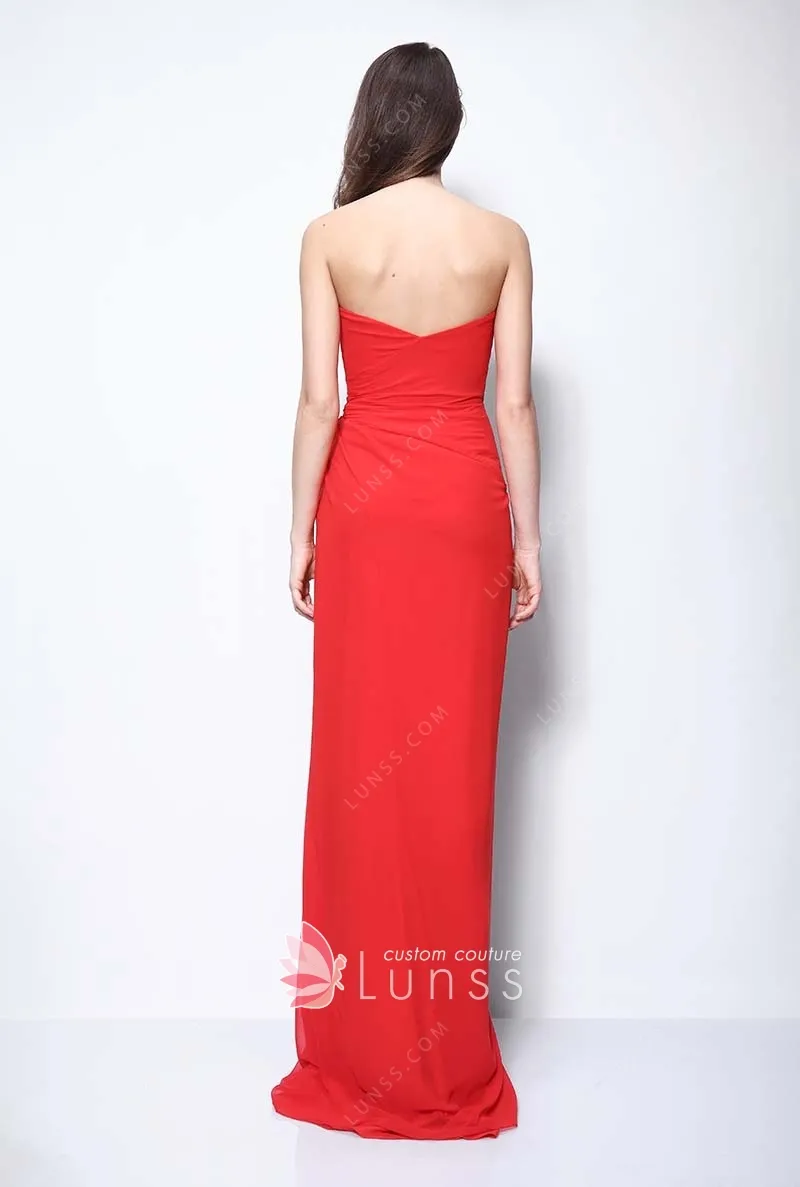 Taylor Swift Draped Red Chiffon Sheath Prom Dress