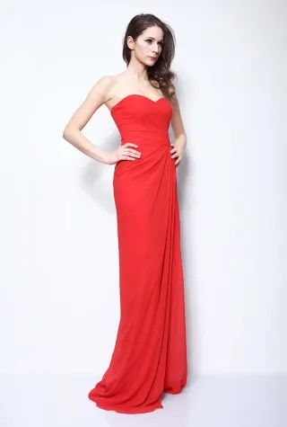 sexy red chiffon strapless sweetheart celebrity prom gown