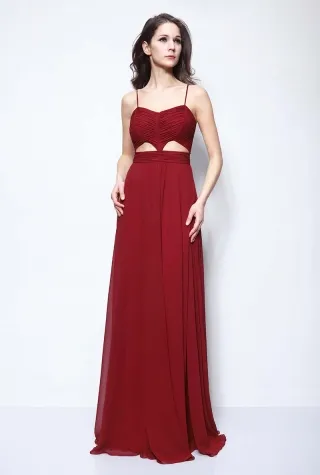 pleated cut out burgundy chiffon celebrity prom dress