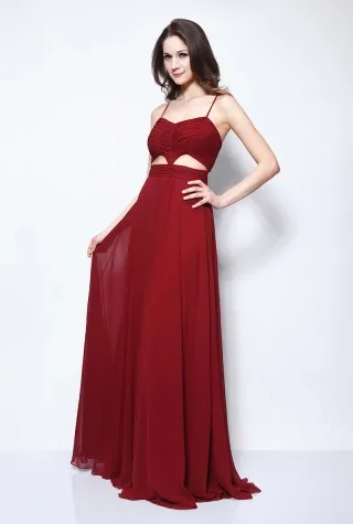 pleated cut out burgundy chiffon dress