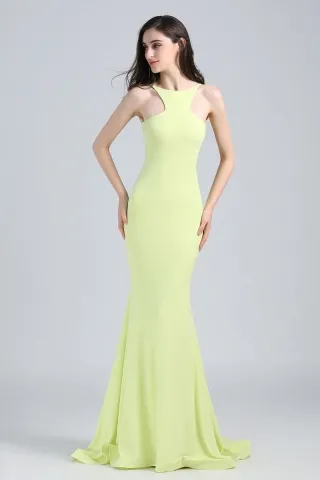 lemon green mermaid backless prom dress