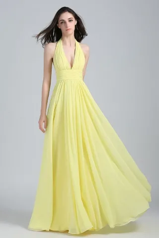 yellow chiffon halter celebrity dress