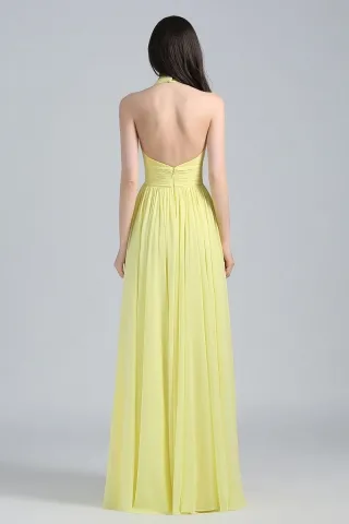 yellow chiffon low back A line dress