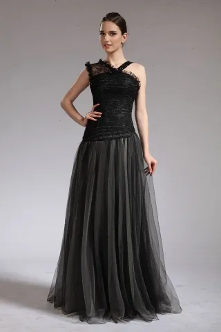 black lace and tulle celebrity prom dress