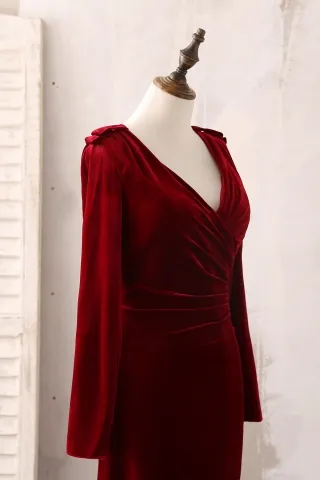 burgundy Velvet long sleeve dress