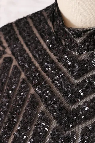 striped pattern black sequin dress
