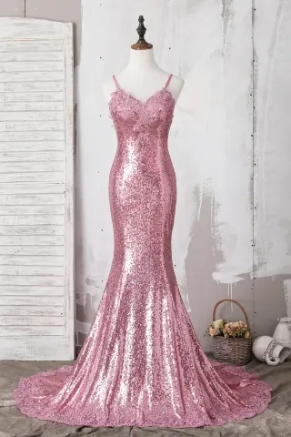 delicate lace appliqued pink sequin mermaid prom dress